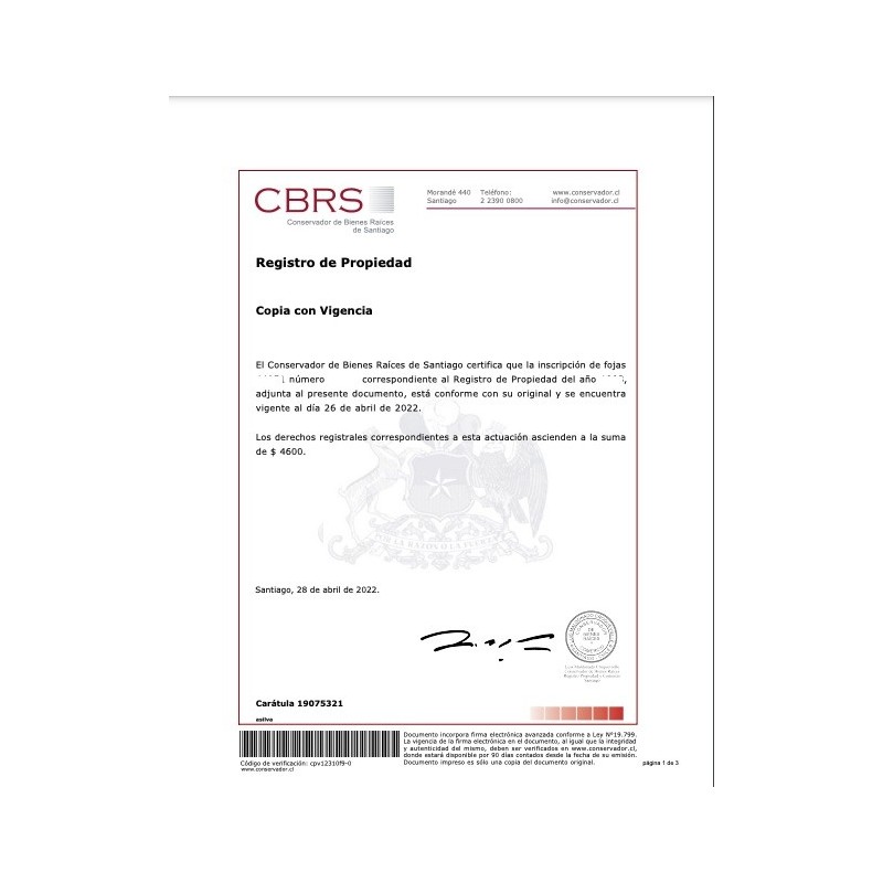 Copia de Inscripción con Vigencia o Dominio Vigente