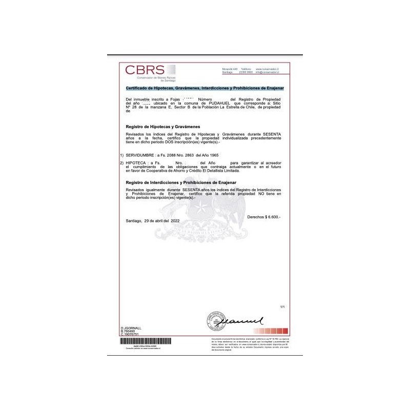 Certificado de los Registros de Hipotecas, Gravámenes y Prohibiciones