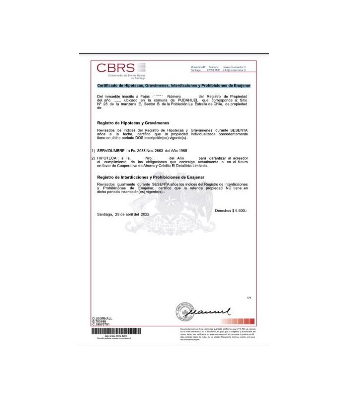Certificado de los Registros de Hipotecas, Gravámenes y Prohibiciones de una Propiedad con litigio