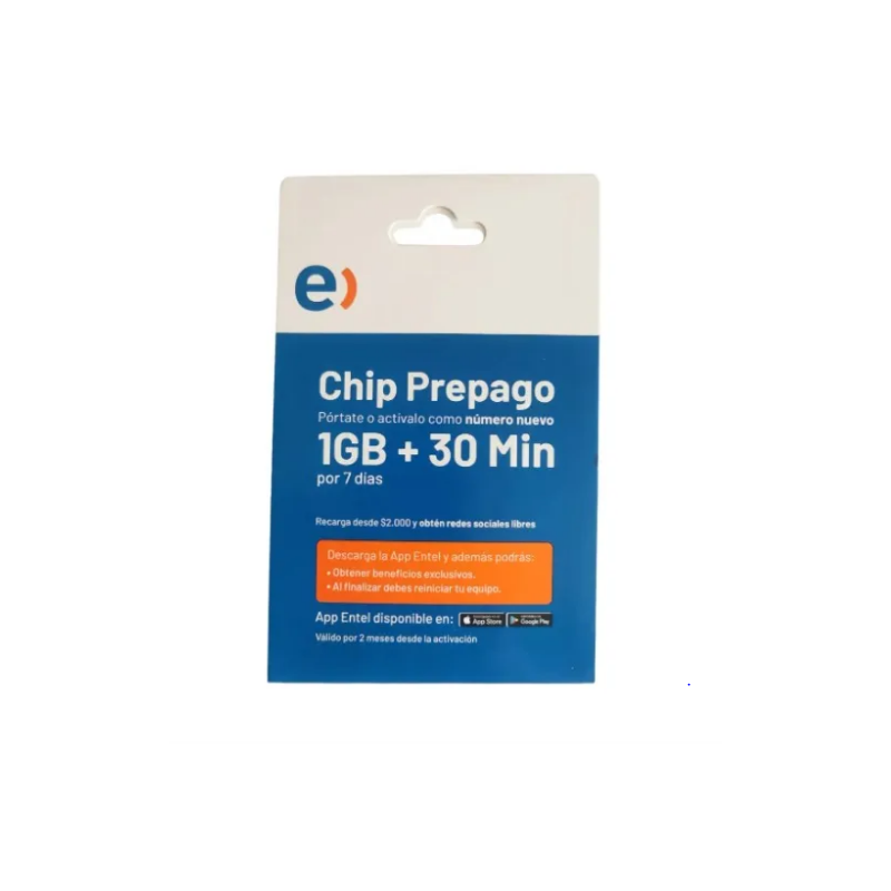 Chip Prepago Entel con 1GB de Internet + 30 minutos
