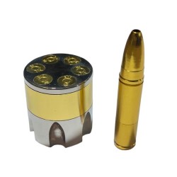 Kit 2-en-1: Moledor Metálico Calibre Revólver (4x4 cm) + Pipa Cuchara Bala de Fusil
