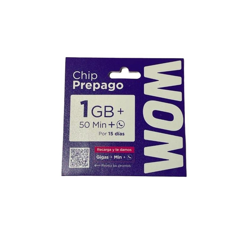 Chip Prepago WOM | Incluye Carga Inicial: 1GB + 50 Minutos + WhatsApp (Vigencia 15 Días)