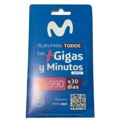 Chip Plan para Todos Movistar | GIGAS y Minutos x 30 Días | Recarga $4.990