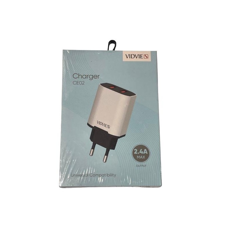 Cargador de Pared Doble USB VIDVIE CE02 - 2.4A Máx.