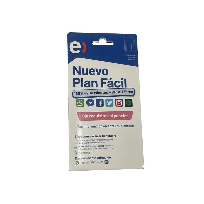Chip Entel Nuevo Plan Fácil - 15GB + 700 Minutos + Redes Sociales Libres