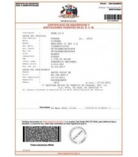 Certificado de Anotaciones Vigentes Vehicular