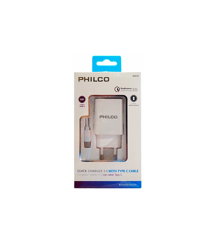 Cargador Quick Charger 3.0 USB Philco Tipo-C