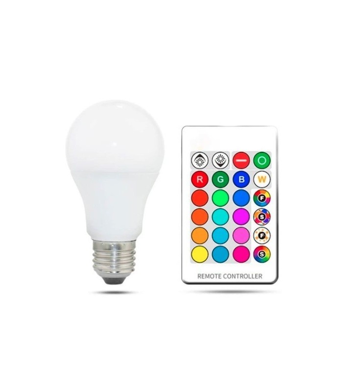 Ampolleta led multicolor con control remoto 7w.